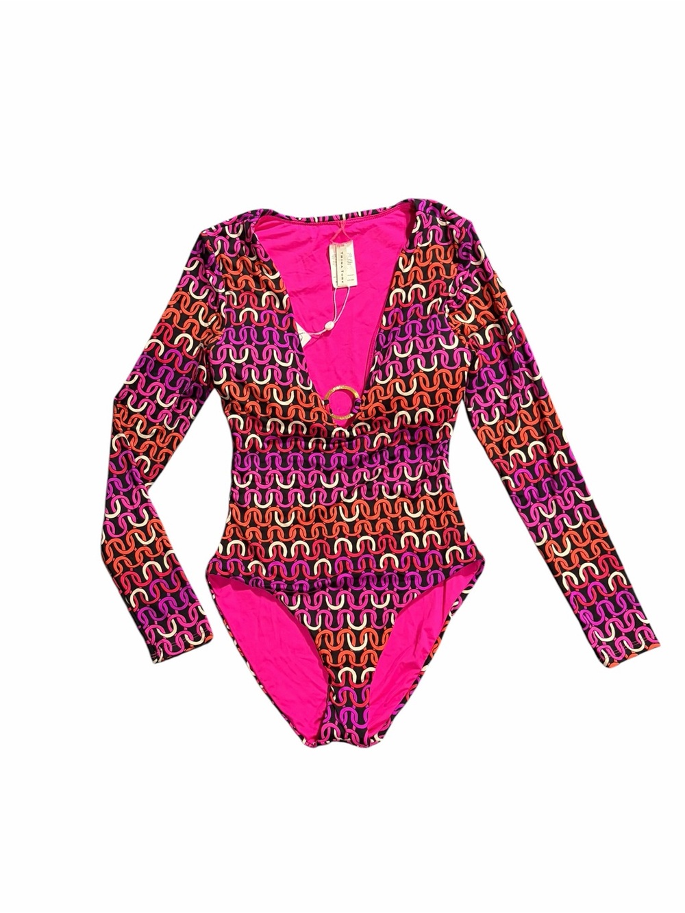 TRINA TURK Long Sleeve ECHO Ring Front One Piece Swim Paddle Suit S NWT $182 - Picture 2 of 6